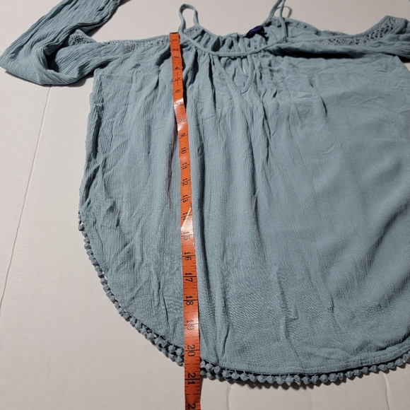 💚 Aeropostle Womens Cold Shoulder Poet Blouse Steel Blue Size Small‎ - Picture 8 of 10